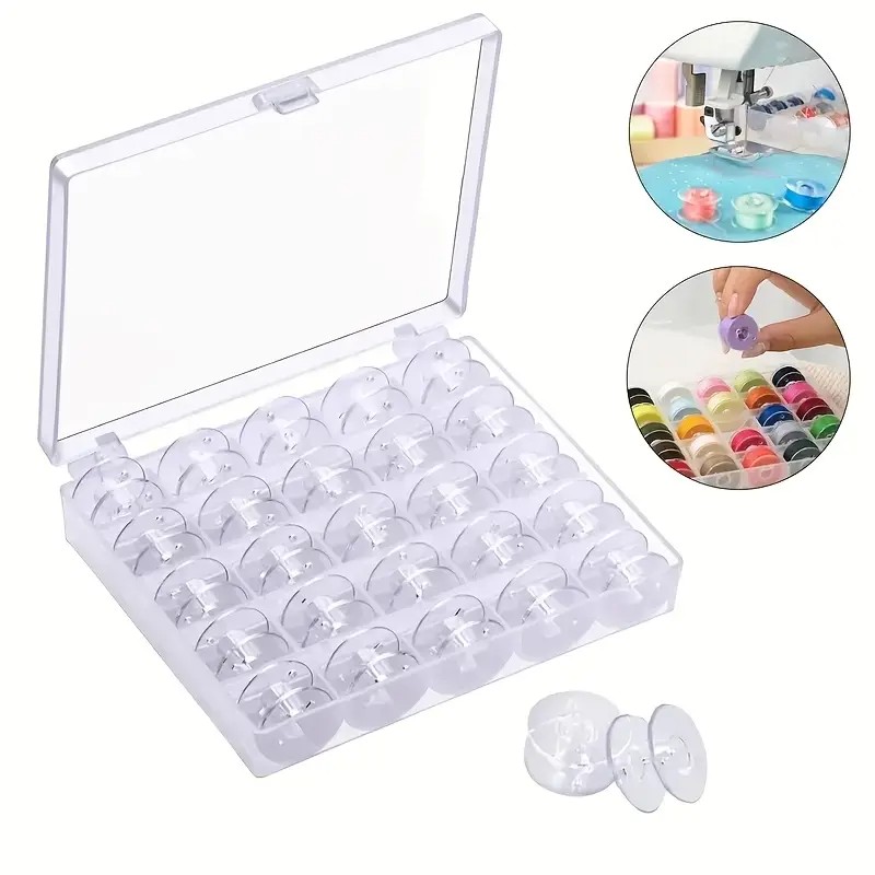 Bobbin Organizer Box - 25/36pcs Transparent Plastic Bobbins with Organizer