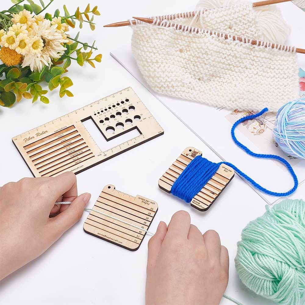 3/4pcs Wood Knitting Needle Ga - Sewing Gauge Ruler 评论和价格